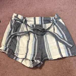 Ci Sono High Waist Striped Shorts - Blue and White